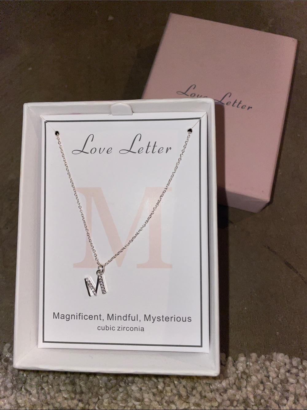 Silver Initial 'M' Necklace with Cubic Zirconia Accent by